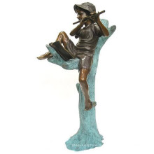 открытый украшения сада металла brozne мальчик играет на флейте статуя 
